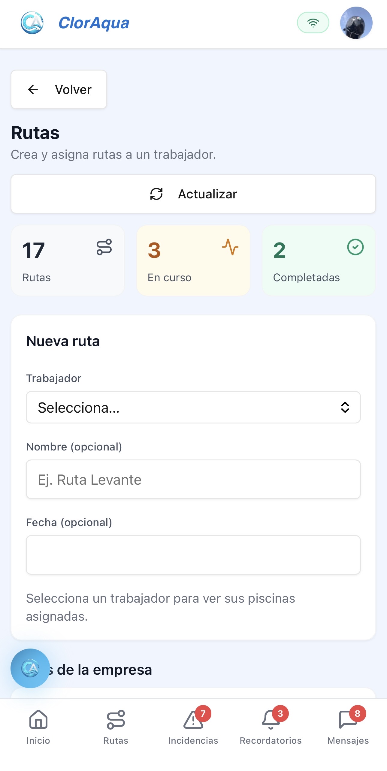 Panel de rutas del administrador